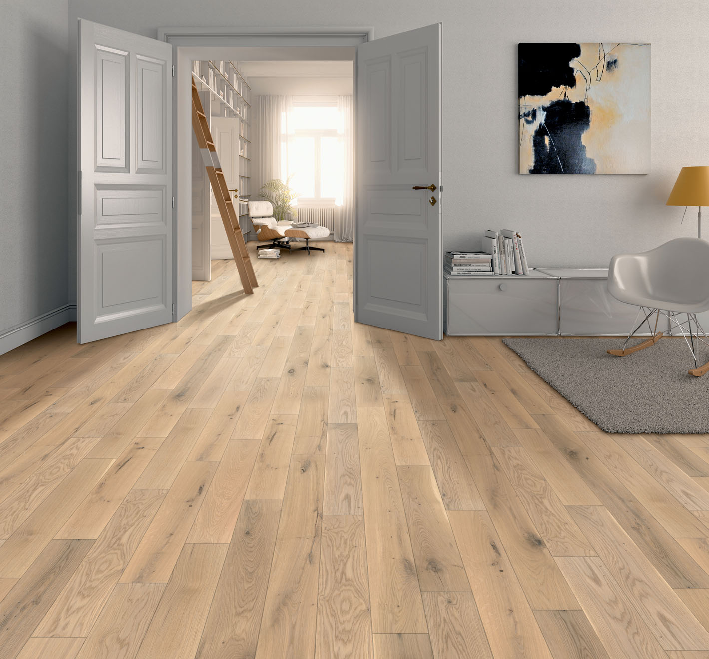 Udiwood Massif Élégance, parquet en chêne massif, choix de bois Country, teinte Cristal, brossé verni mat