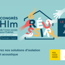 L'affiche en couleur du Congrès HLM 2023 avec Recticel comme exposant isolation