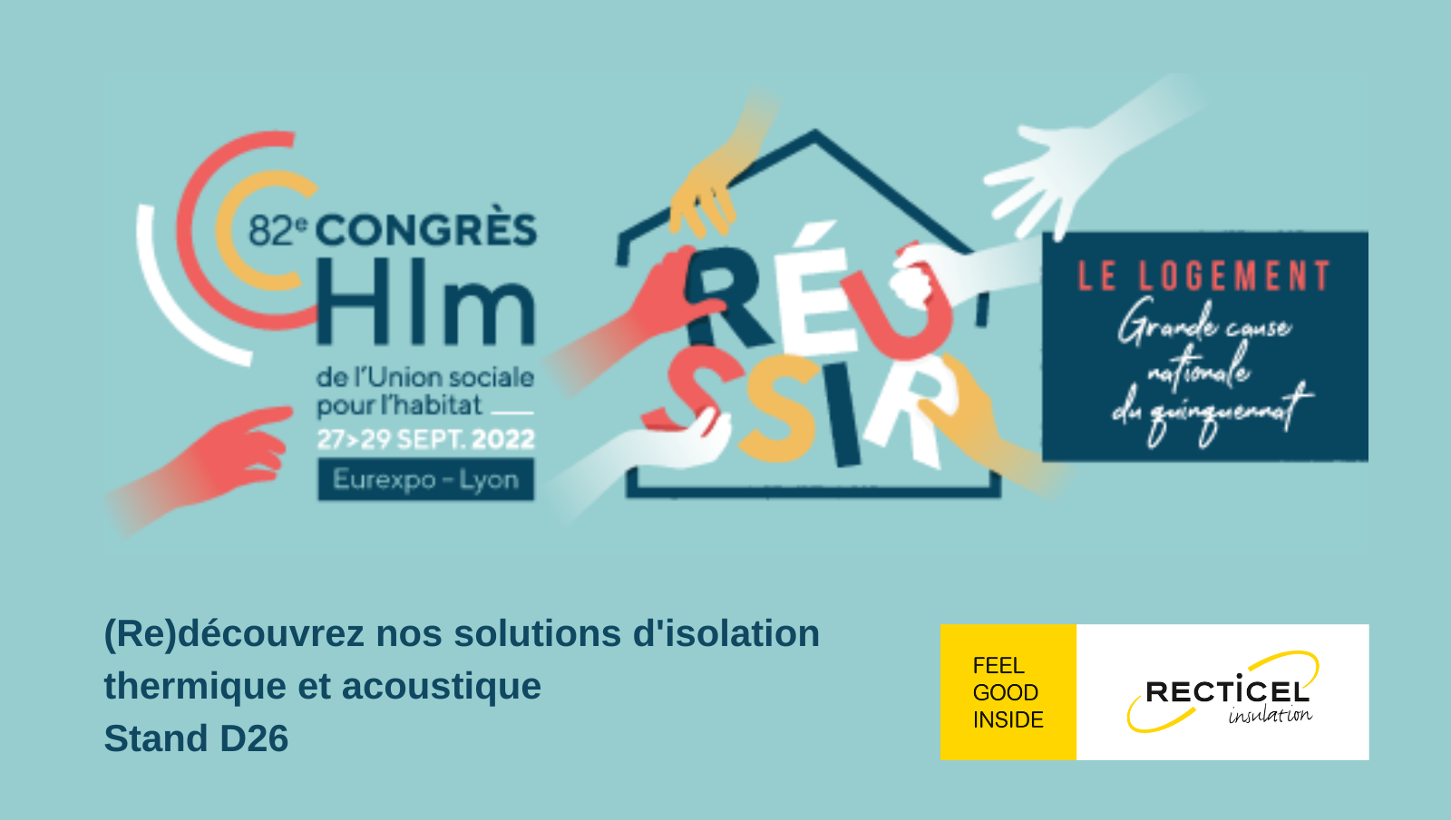 L'affiche en couleur du Congrès HLM 2023 avec Recticel comme exposant isolation