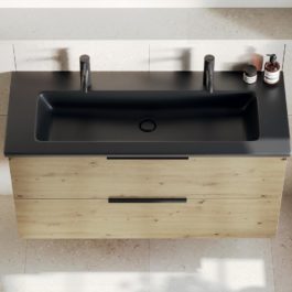 Une nouvelle vasque céramique Noir Mat. Plan de toilette Free en céramique Noir Mat, largeur 123 cm